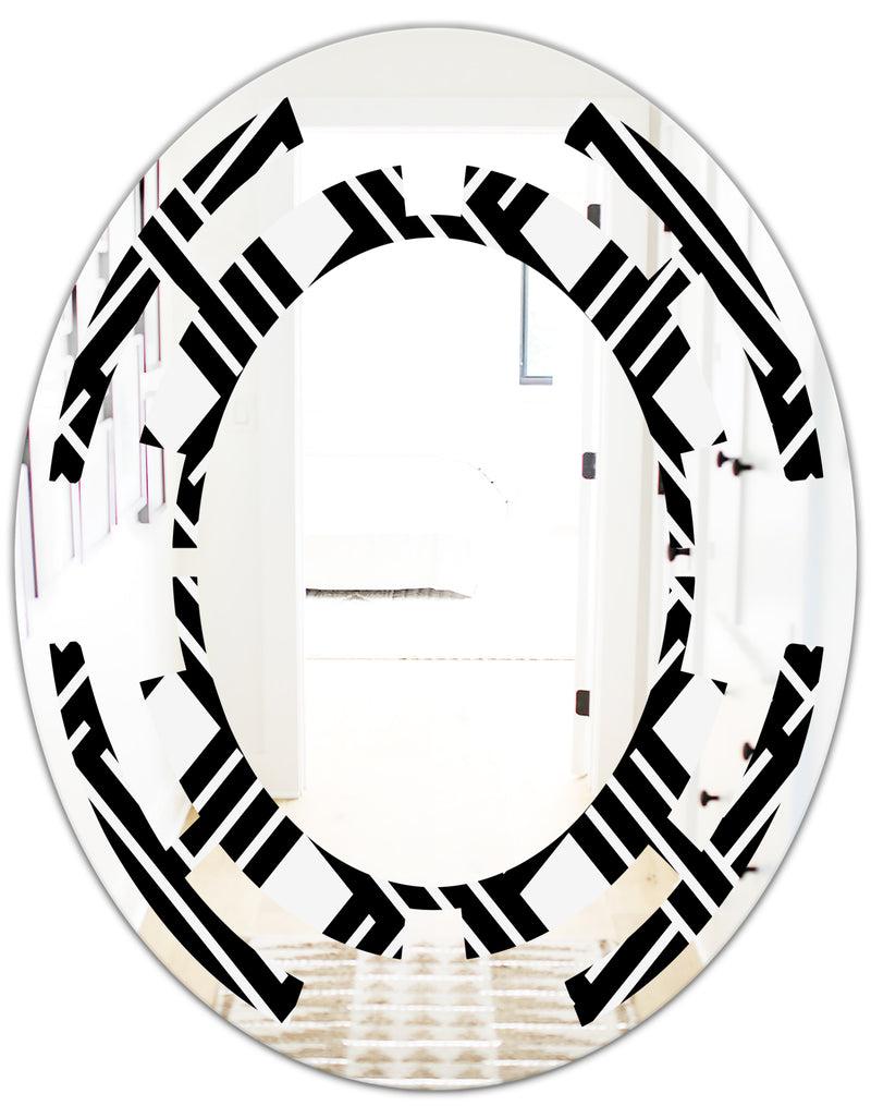DesignQ Monochrome Geometric Pattern II - Modern Round Or Oval Wall Mirror - Space