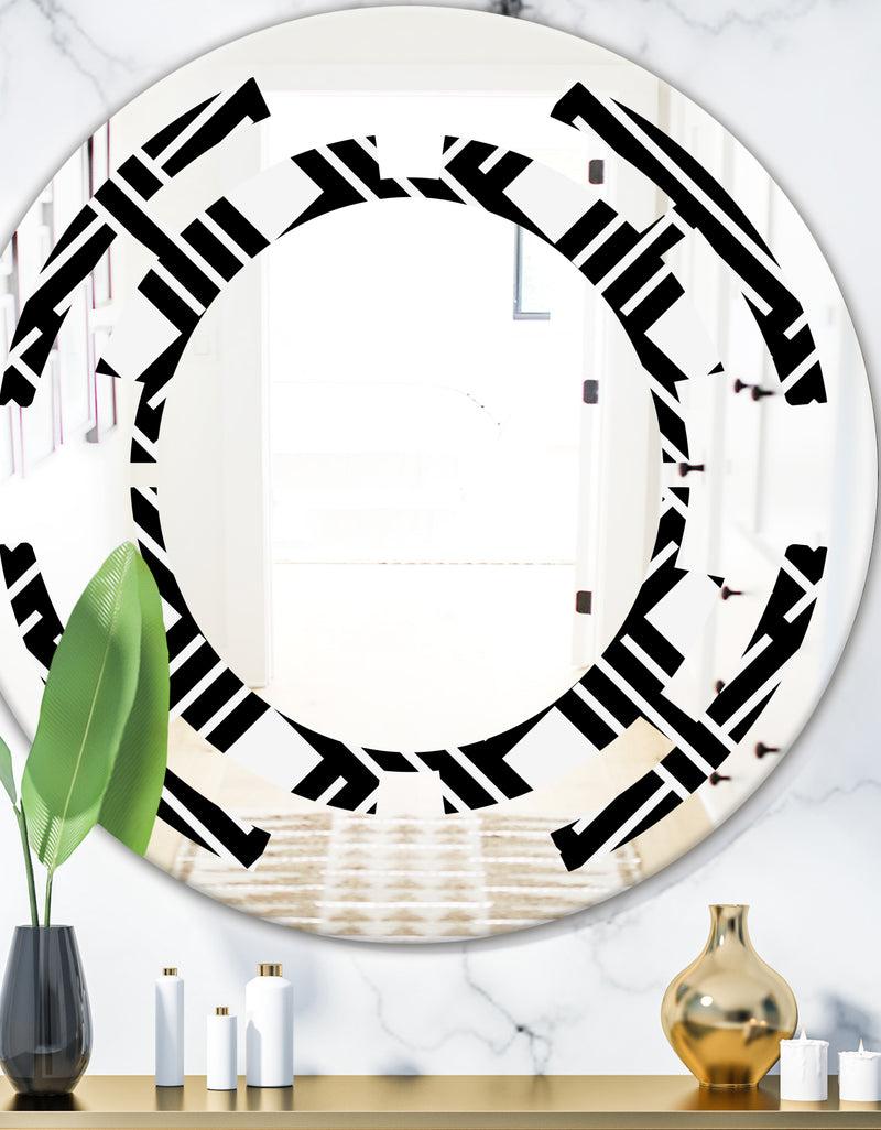 DesignQ Monochrome Geometric Pattern II - Modern Round or Oval Wall Mirror - Space