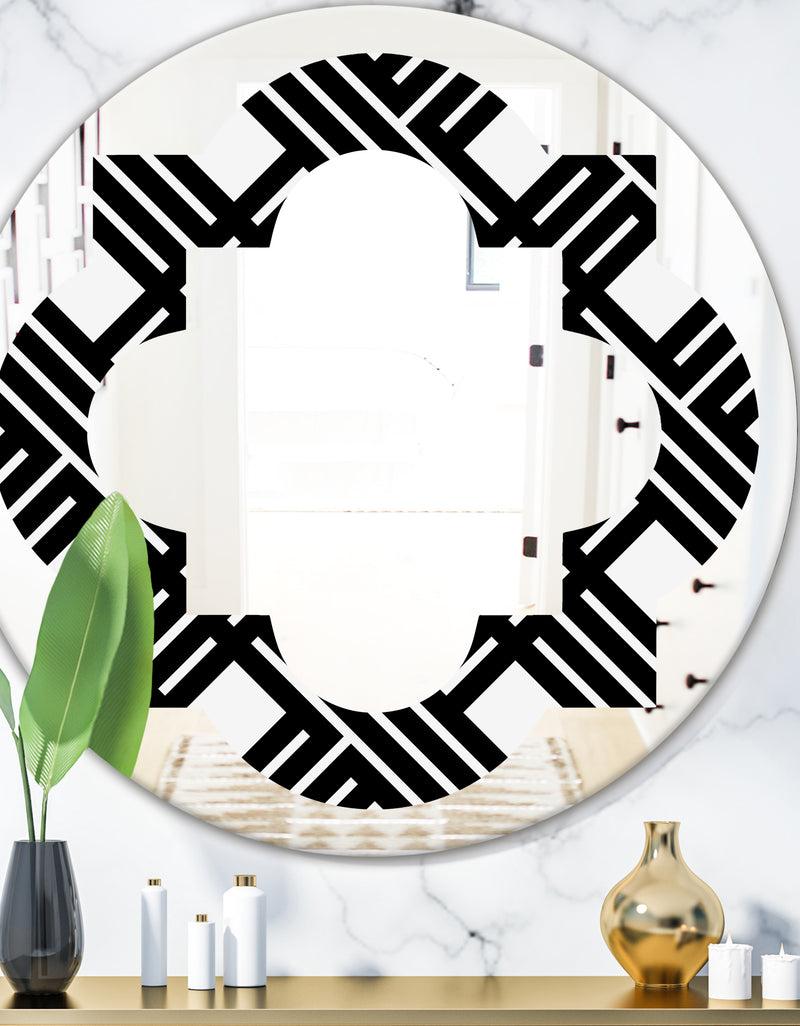 DesignQ Monochrome Geometric Pattern II - Modern Round or Oval Wall Mirror - Quatrefoil