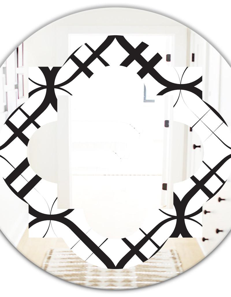 DesignQ Monochrome Geometric Pattern III - Modern Round Or Oval Wall Mirror - Quatrefoil