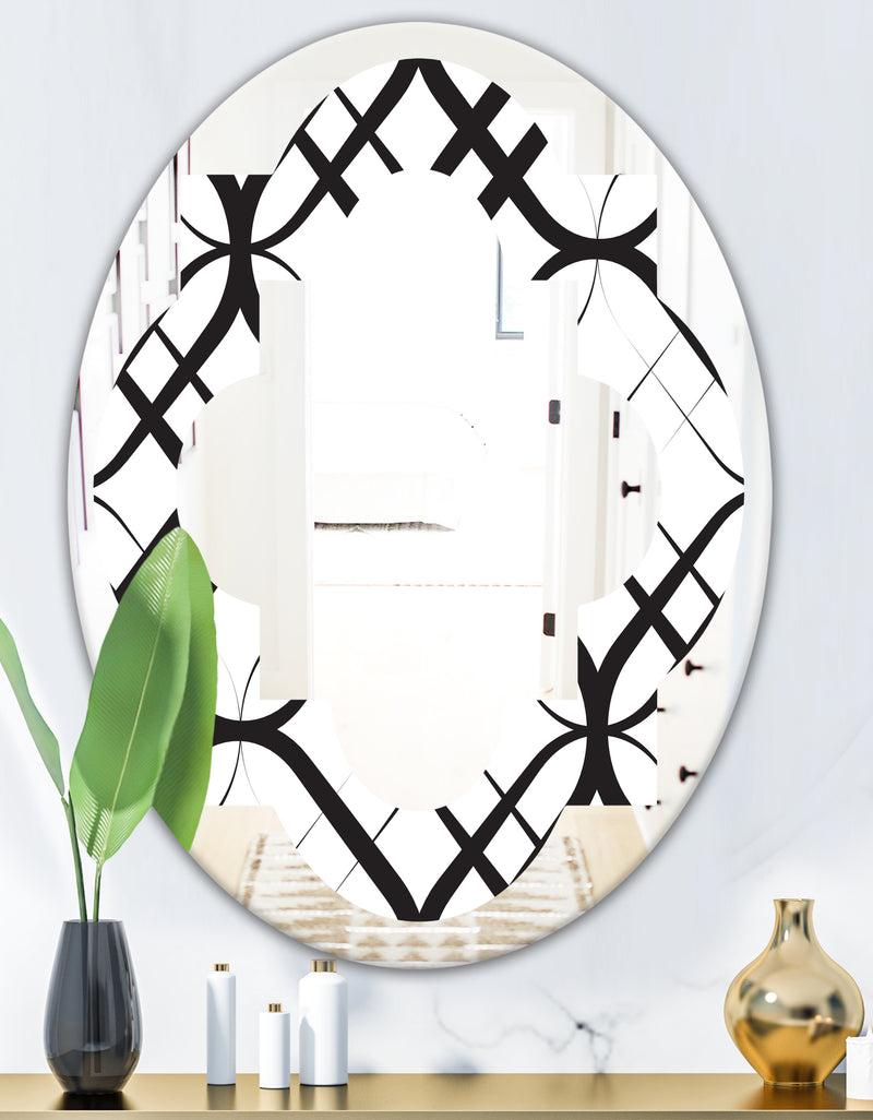 DesignQ Monochrome Geometric Pattern III - Modern Round Or Oval Wall Mirror - Quatrefoil