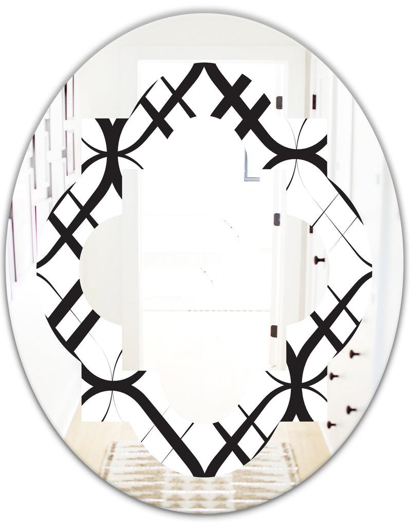 DesignQ Monochrome Geometric Pattern III - Modern Round Or Oval Wall Mirror - Quatrefoil