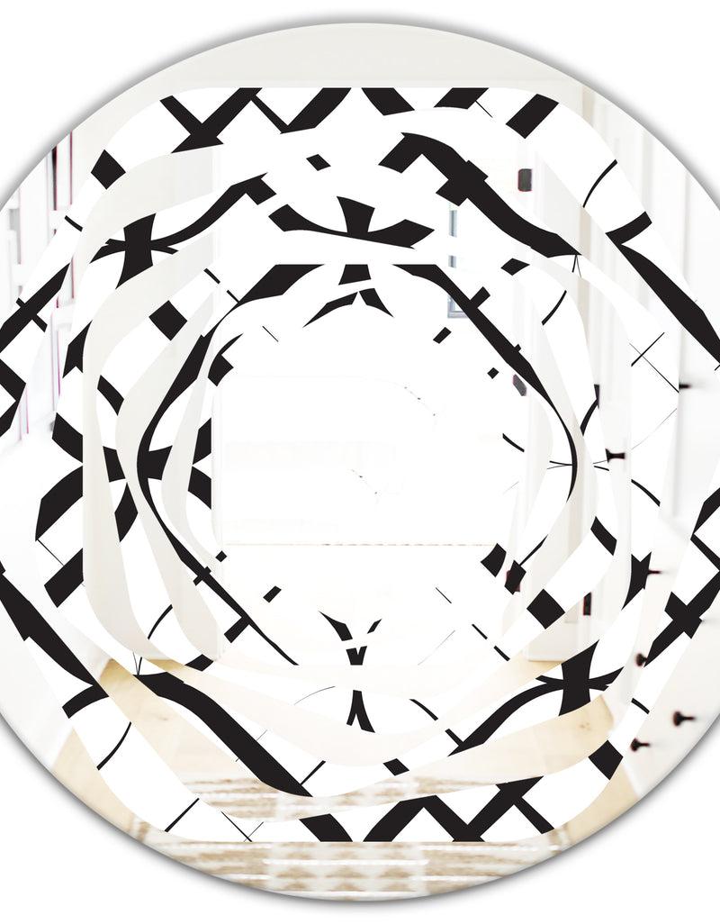 DesignQ Monochrome Geometric Pattern III - Modern Round Or Oval Wall Mirror - Whirl