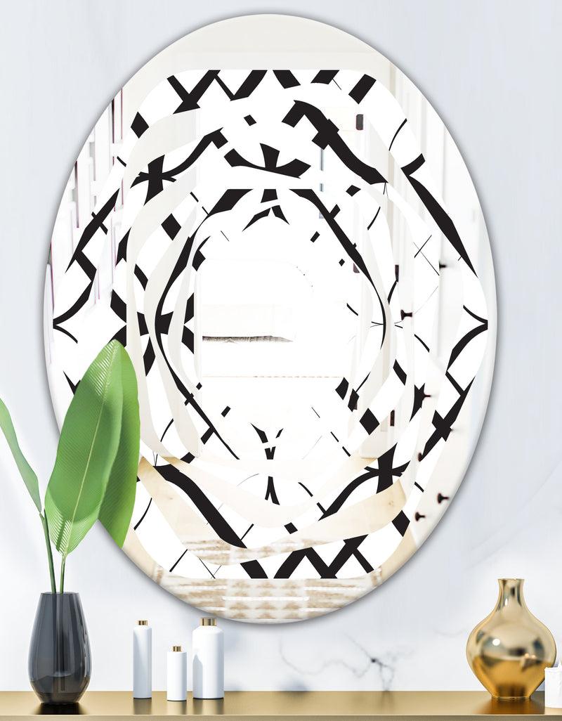 DesignQ Monochrome Geometric Pattern III - Modern Round Or Oval Wall Mirror - Whirl