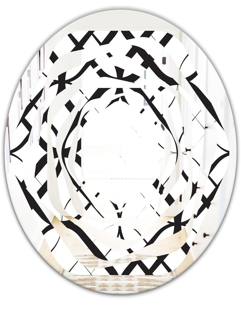 DesignQ Monochrome Geometric Pattern III - Modern Round Or Oval Wall Mirror - Whirl