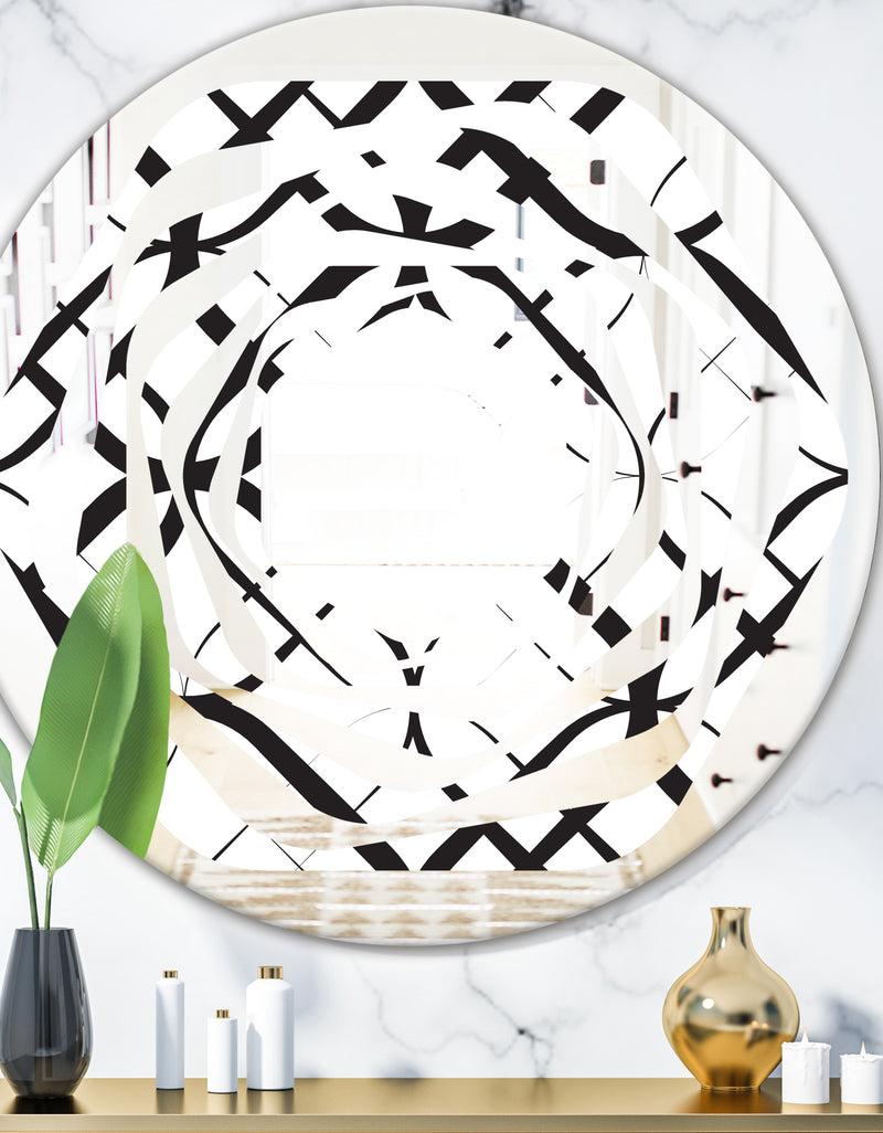 DesignQ Monochrome Geometric Pattern III - Modern Round or Oval Wall Mirror - Whirl