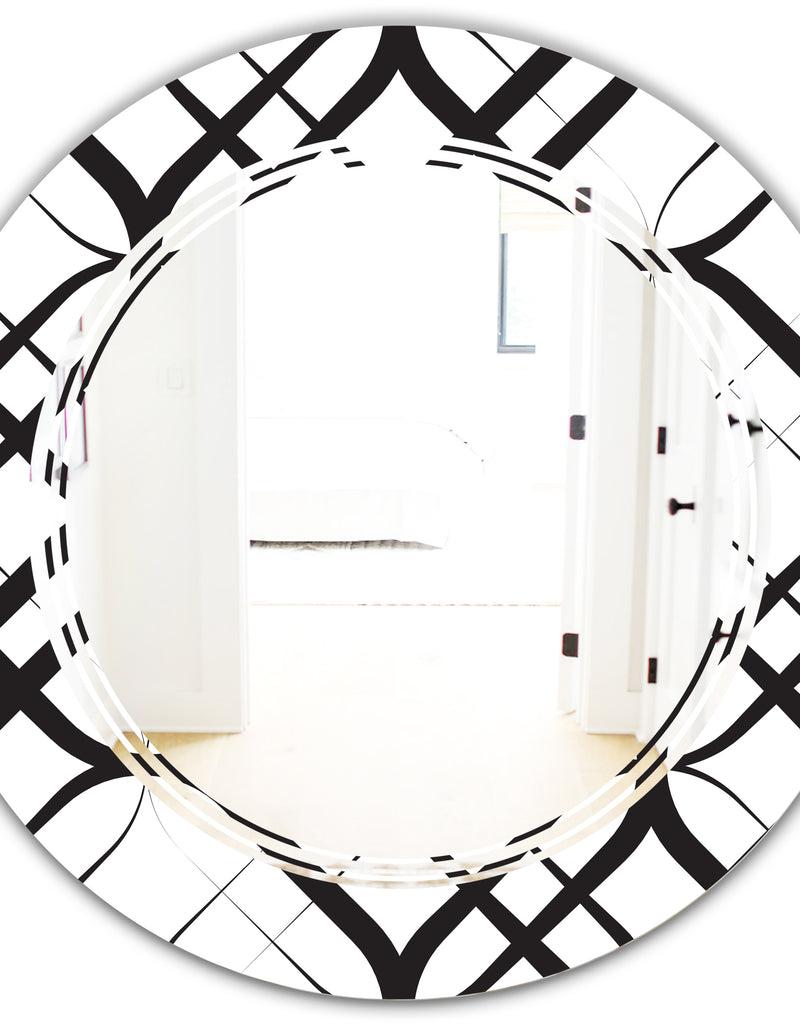 DesignQ Monochrome Geometric Pattern III - Modern Round Or Oval Wall Mirror - Triple C
