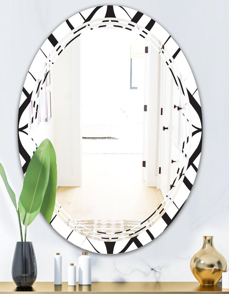 DesignQ Monochrome Geometric Pattern III - Modern Round Or Oval Wall Mirror - Triple C