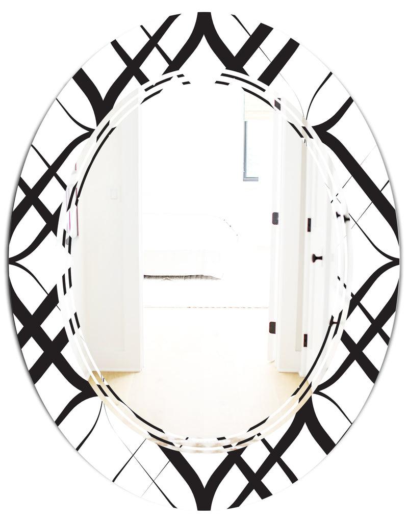 DesignQ Monochrome Geometric Pattern III - Modern Round Or Oval Wall Mirror - Triple C