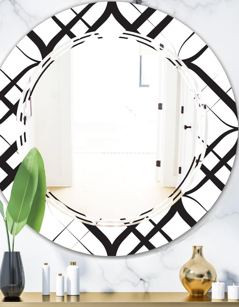 DesignQ Monochrome Geometric Pattern III - Modern Round or Oval Wall Mirror - Triple C
