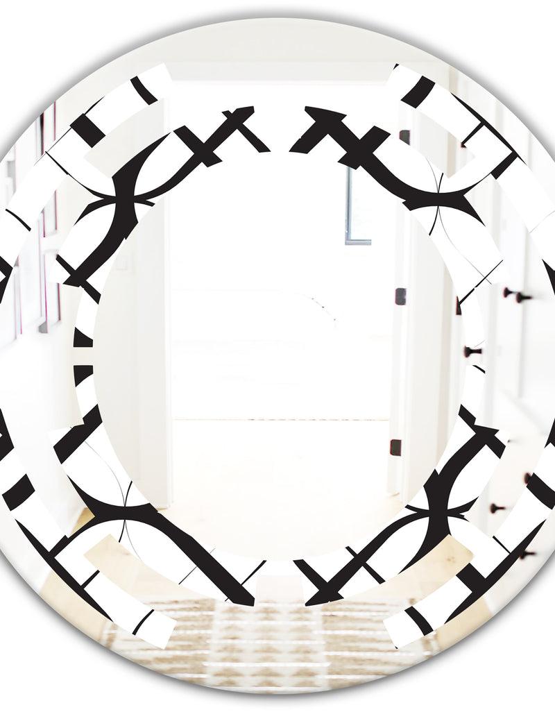 DesignQ Monochrome Geometric Pattern III - Modern Round Or Oval Wall Mirror - Space