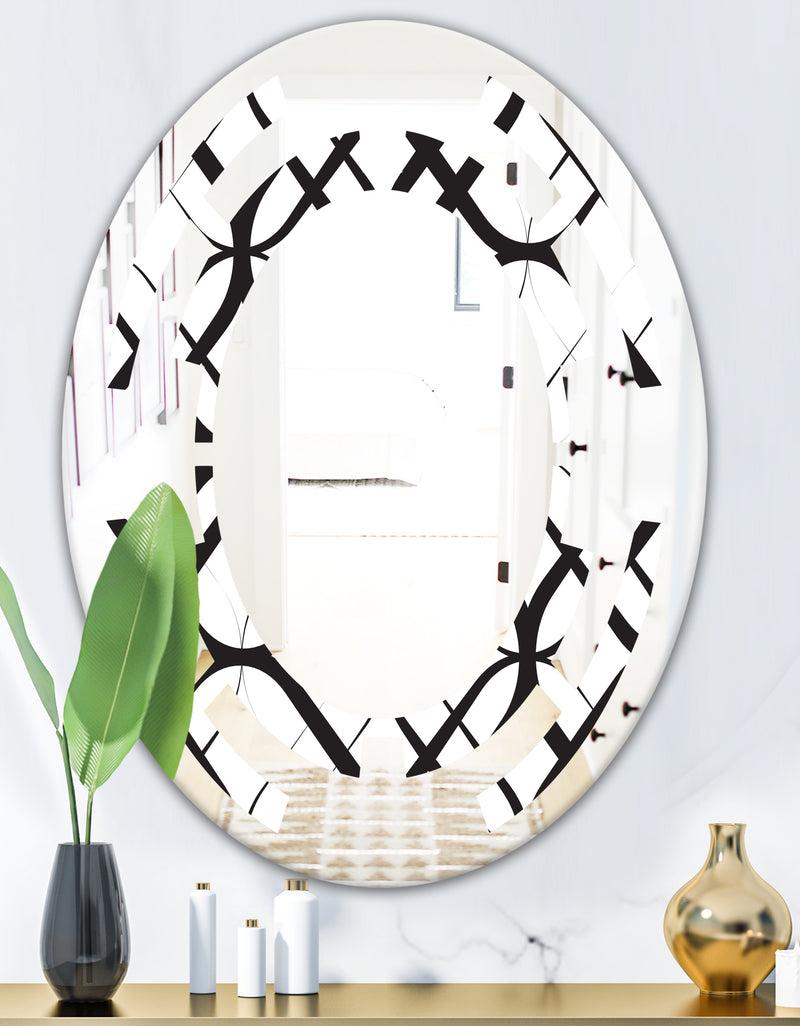 DesignQ Monochrome Geometric Pattern III - Modern Round Or Oval Wall Mirror - Space