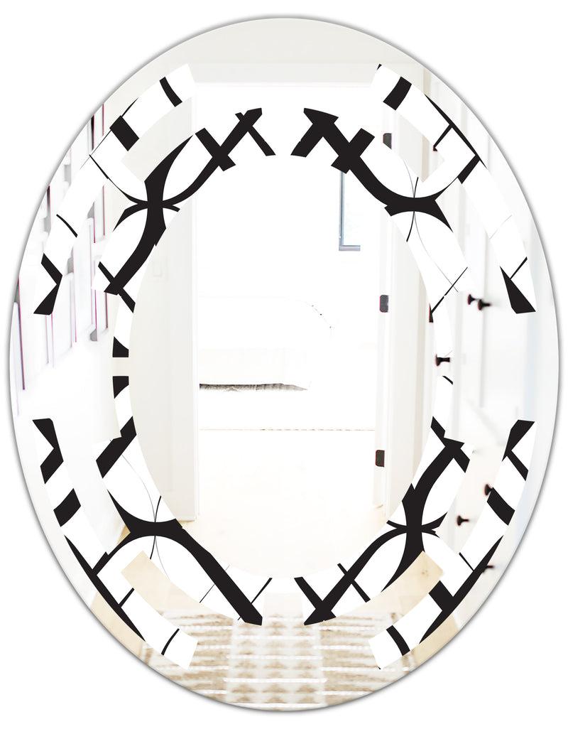 DesignQ Monochrome Geometric Pattern III - Modern Round Or Oval Wall Mirror - Space
