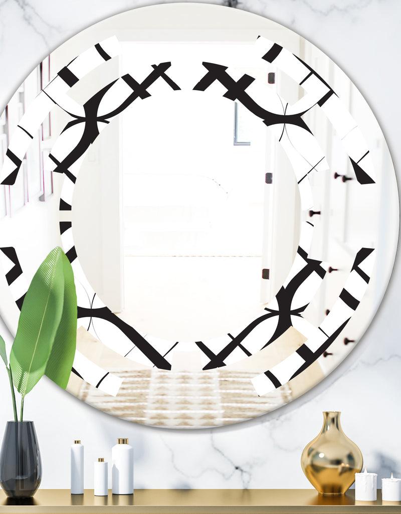 DesignQ Monochrome Geometric Pattern III - Modern Round or Oval Wall Mirror - Space
