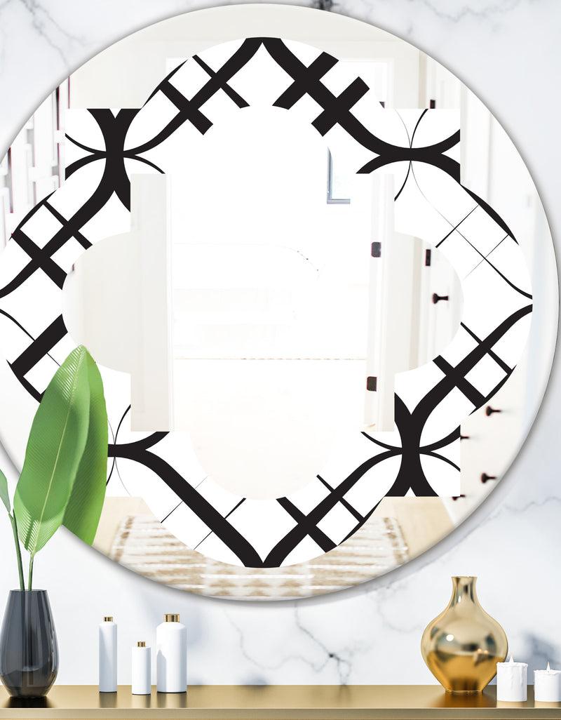 DesignQ Monochrome Geometric Pattern III - Modern Round or Oval Wall Mirror - Quatrefoil