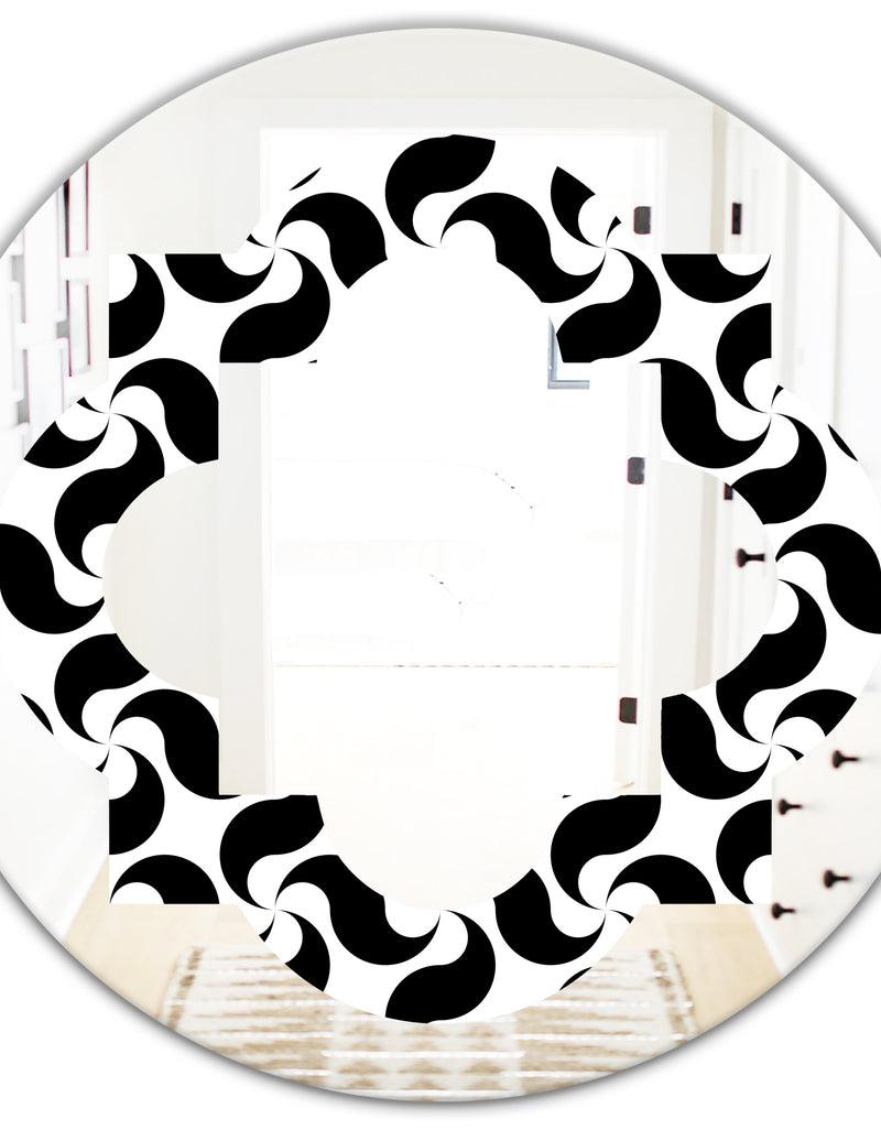 DesignQ Monochrome Geometric Pattern IV - Modern Round Or Oval Wall Mirror - Quatrefoil
