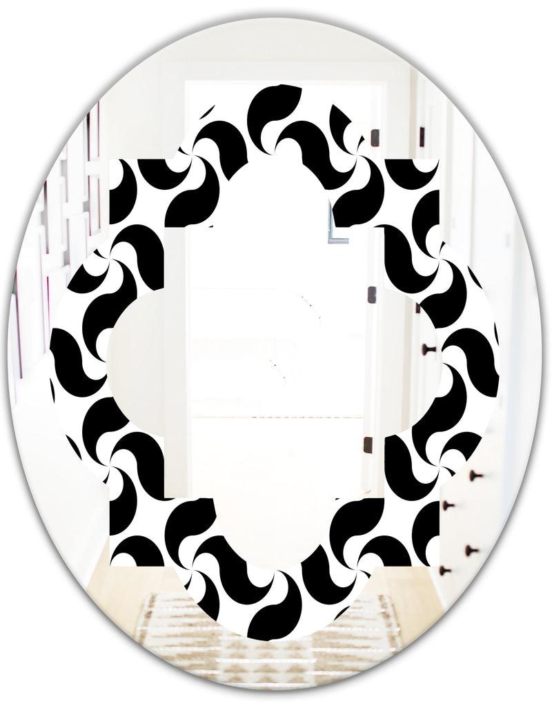 DesignQ Monochrome Geometric Pattern IV - Modern Round Or Oval Wall Mirror - Quatrefoil