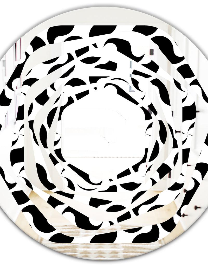 DesignQ Monochrome Geometric Pattern IV - Modern Round Or Oval Wall Mirror - Whirl