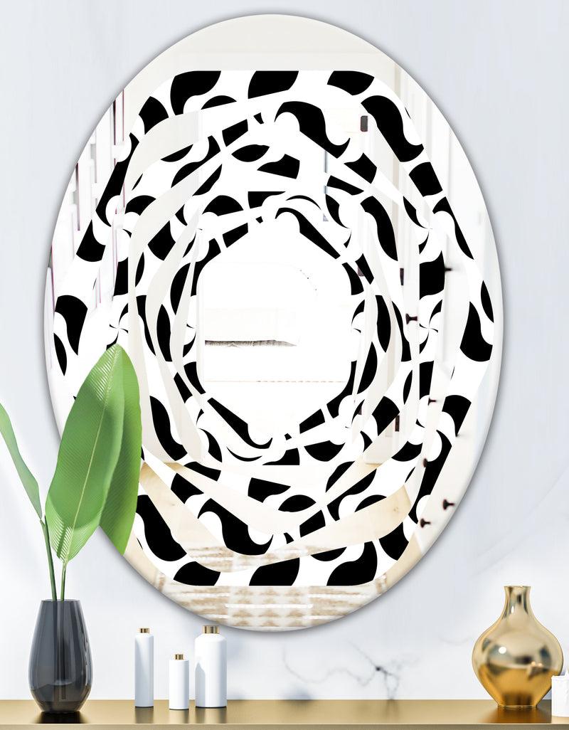 DesignQ Monochrome Geometric Pattern IV - Modern Round Or Oval Wall Mirror - Whirl