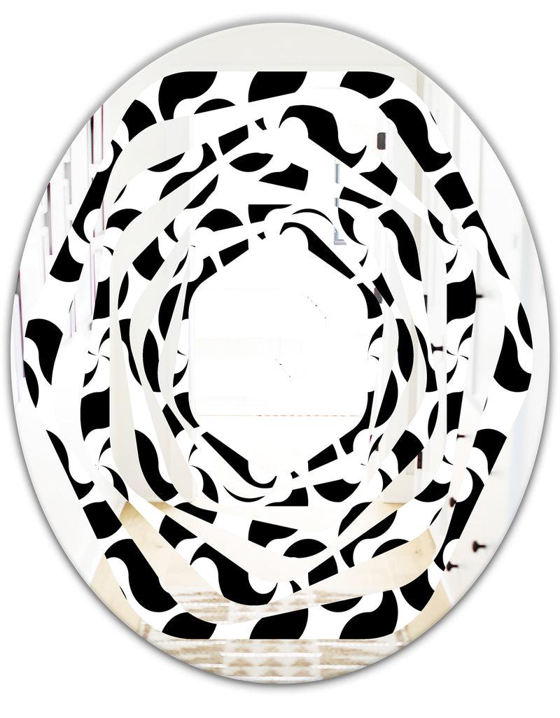 DesignQ Monochrome Geometric Pattern IV - Modern Round Or Oval Wall Mirror - Whirl