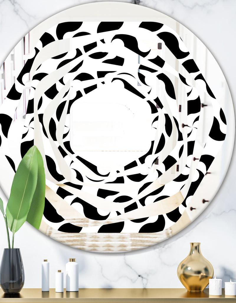DesignQ Monochrome Geometric Pattern IV - Modern Round or Oval Wall Mirror - Whirl