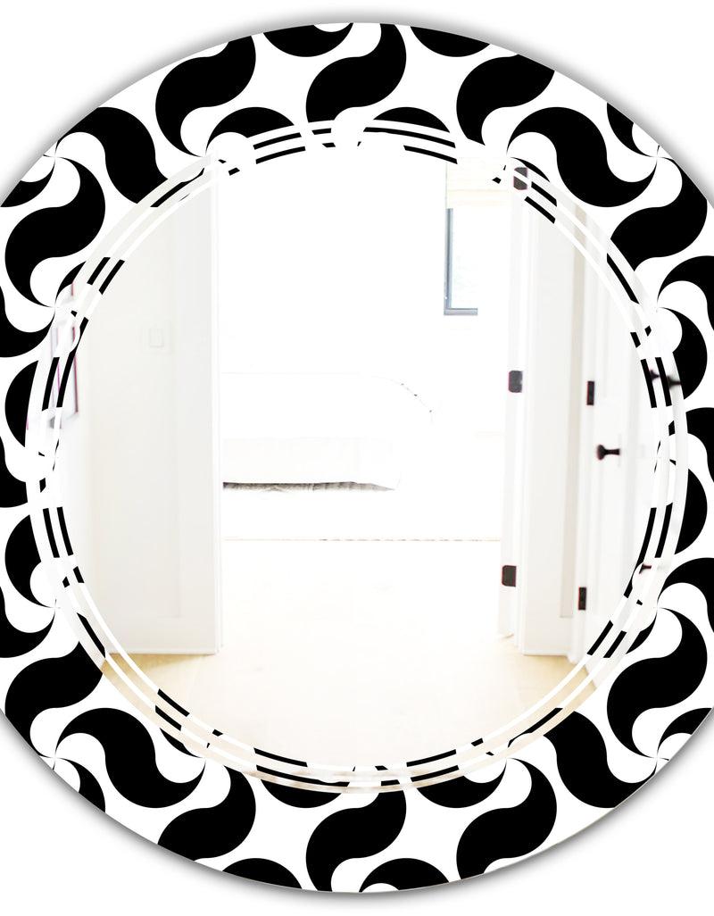 DesignQ Monochrome Geometric Pattern IV - Modern Round Or Oval Wall Mirror - Triple C