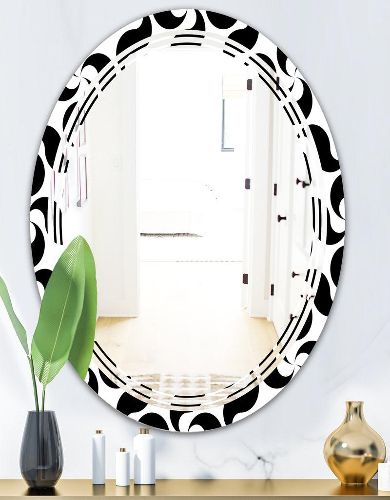 DesignQ Monochrome Geometric Pattern IV - Modern Round Or Oval Wall Mirror - Triple C