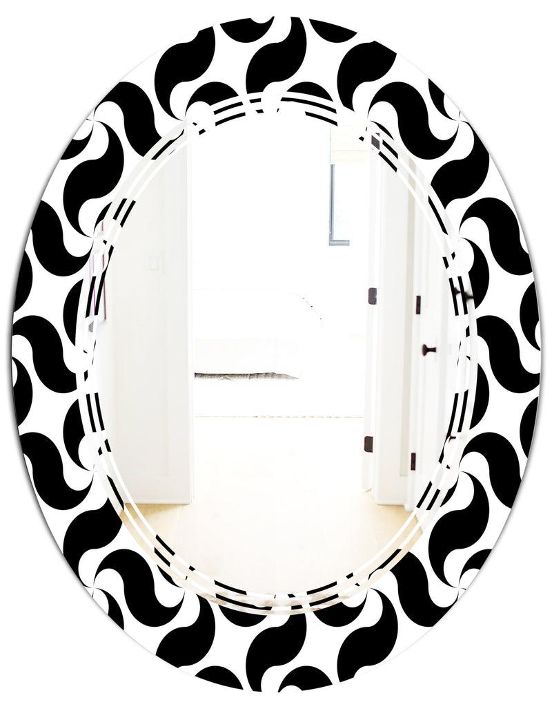 DesignQ Monochrome Geometric Pattern IV - Modern Round Or Oval Wall Mirror - Triple C