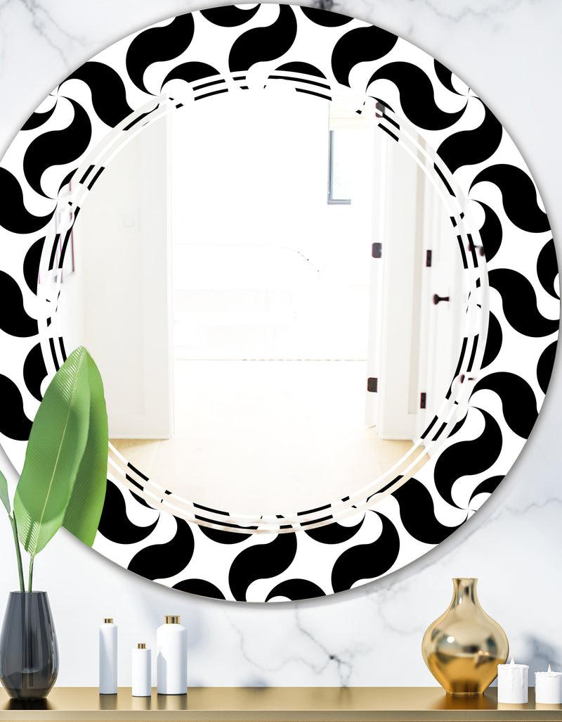 DesignQ Monochrome Geometric Pattern IV - Modern Round or Oval Wall Mirror - Triple C