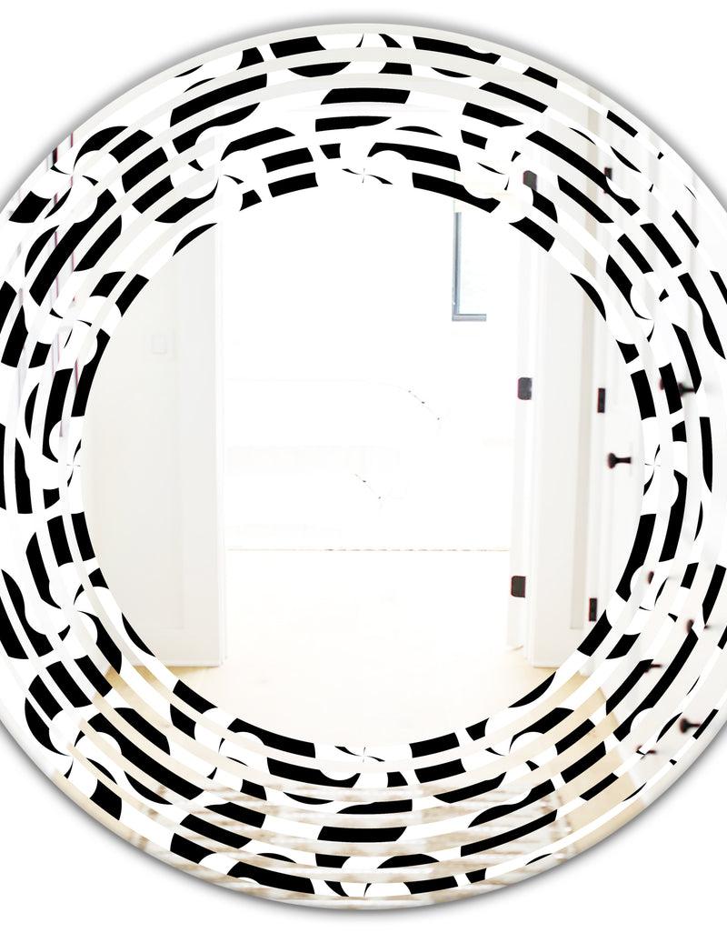 DesignQ Monochrome Geometric Pattern IV - Modern Round Or Oval Wall Mirror - Wave