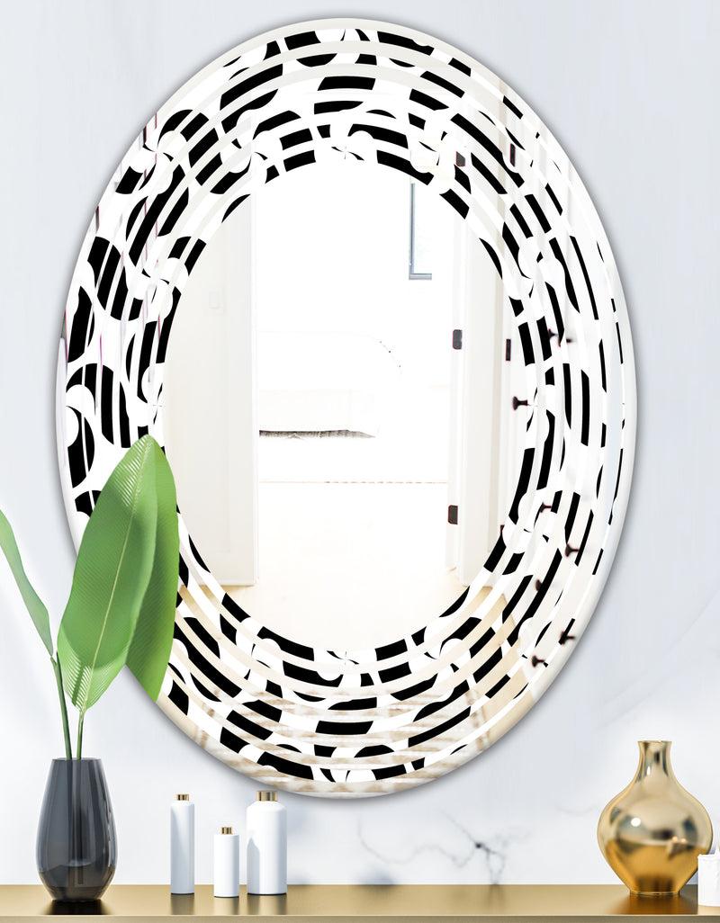 DesignQ Monochrome Geometric Pattern IV - Modern Round Or Oval Wall Mirror - Wave