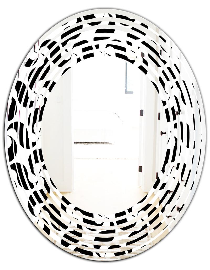 DesignQ Monochrome Geometric Pattern IV - Modern Round Or Oval Wall Mirror - Wave