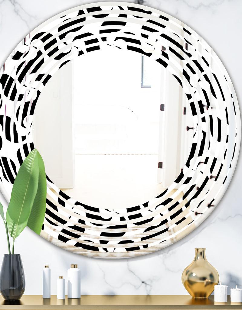DesignQ Monochrome Geometric Pattern IV - Modern Round or Oval Wall Mirror - Wave
