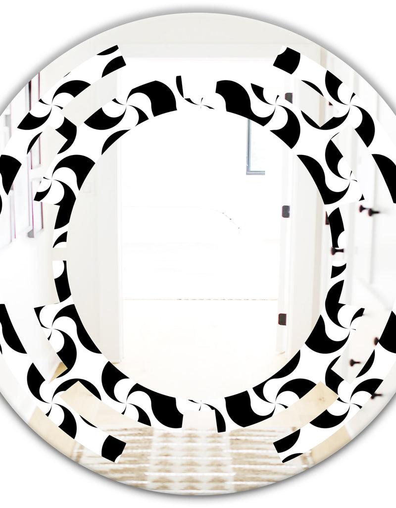 DesignQ Monochrome Geometric Pattern IV - Modern Round Or Oval Wall Mirror - Space
