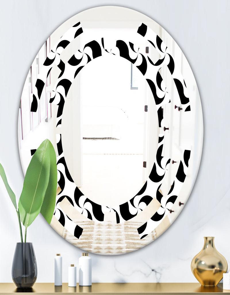 DesignQ Monochrome Geometric Pattern IV - Modern Round Or Oval Wall Mirror - Space