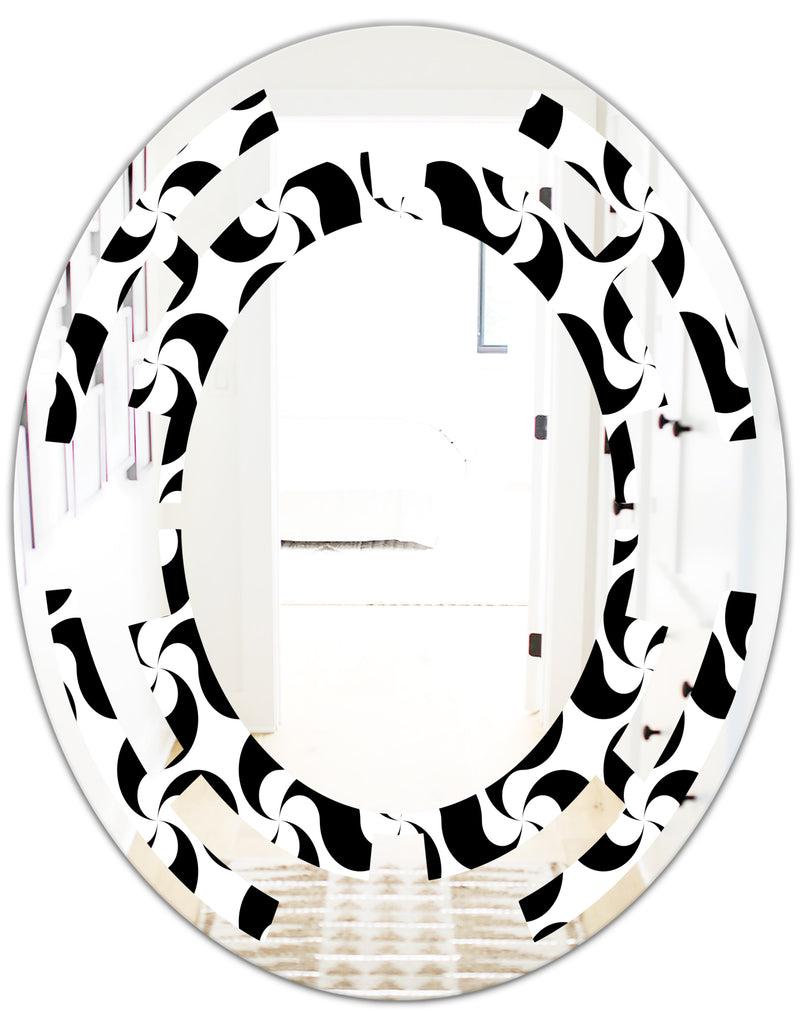 DesignQ Monochrome Geometric Pattern IV - Modern Round Or Oval Wall Mirror - Space