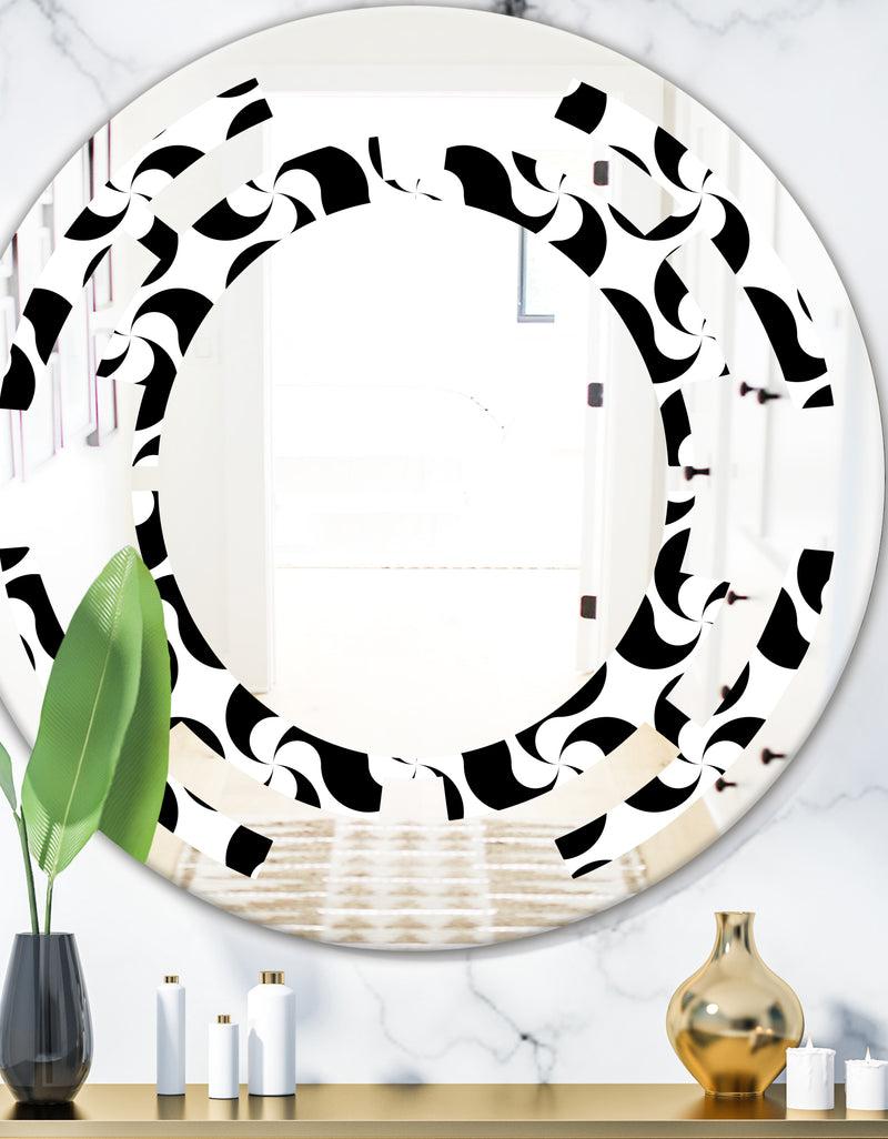 DesignQ Monochrome Geometric Pattern IV - Modern Round or Oval Wall Mirror - Space