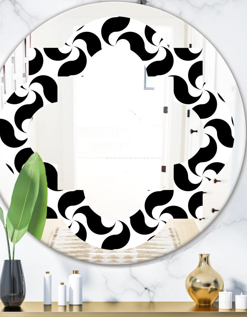 DesignQ Monochrome Geometric Pattern IV - Modern Round or Oval Wall Mirror - Quatrefoil