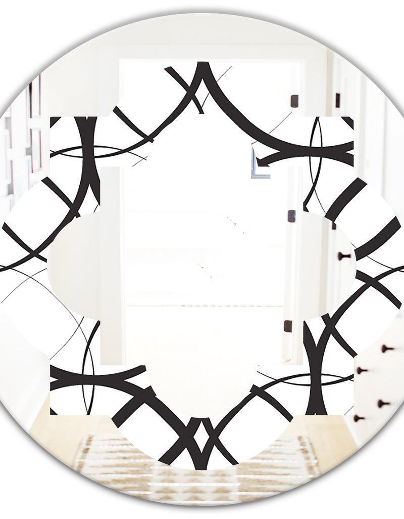 DesignQ Monochrome Geometric Pattern - Modern Round Or Oval Wall Mirror - Quatrefoil