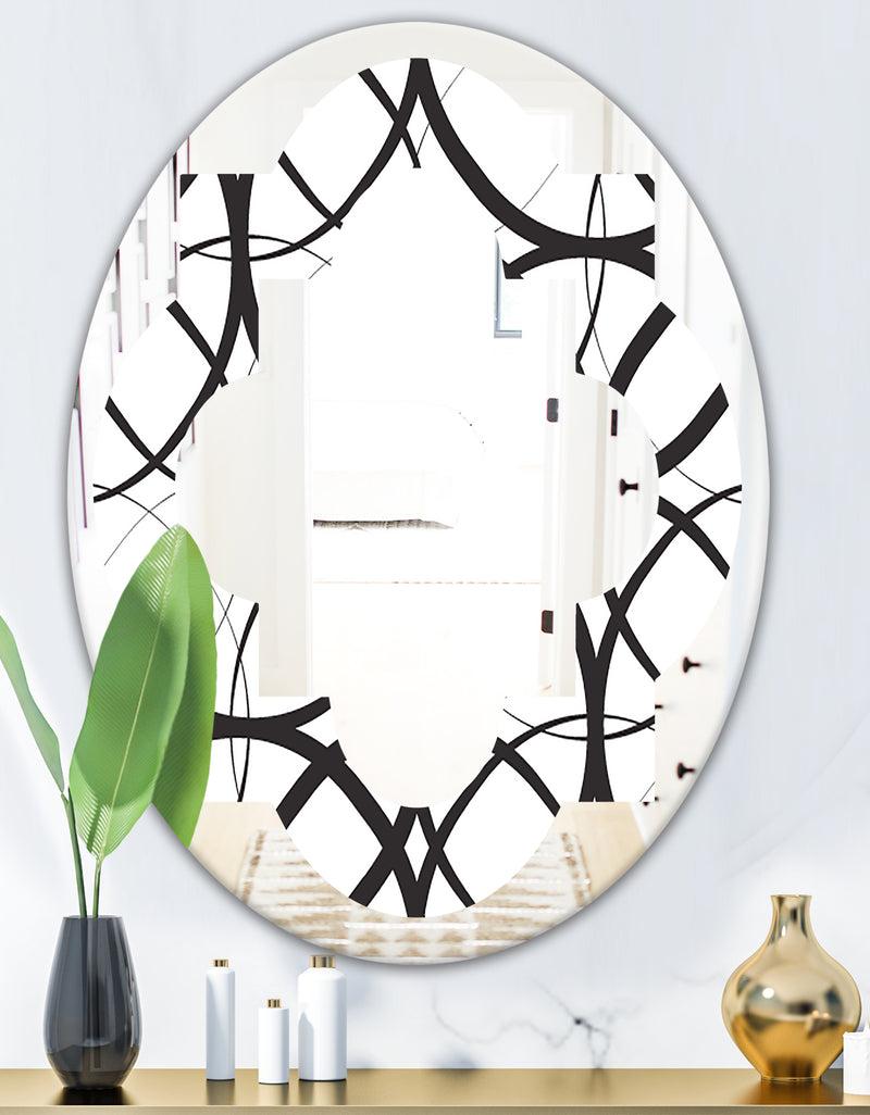 DesignQ Monochrome Geometric Pattern - Modern Round Or Oval Wall Mirror - Quatrefoil
