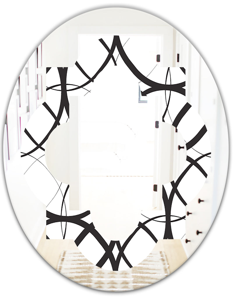 DesignQ Monochrome Geometric Pattern - Modern Round Or Oval Wall Mirror - Quatrefoil