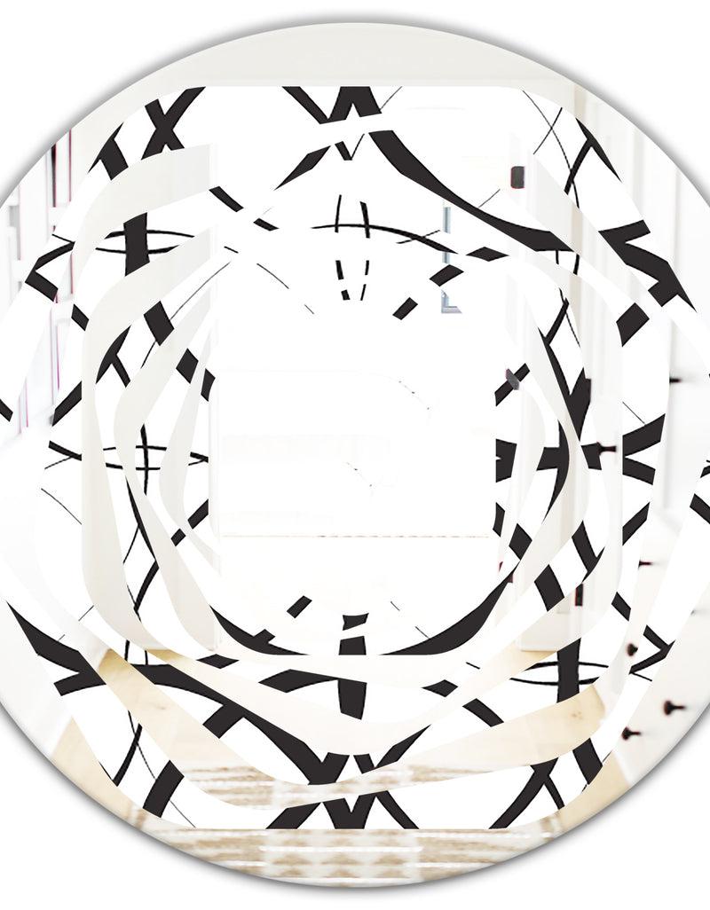 DesignQ Monochrome Geometric Pattern - Modern Round Or Oval Wall Mirror - Whirl