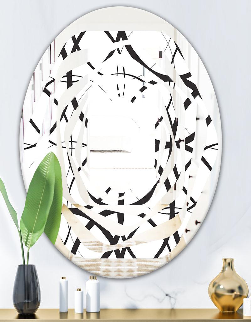 DesignQ Monochrome Geometric Pattern - Modern Round Or Oval Wall Mirror - Whirl