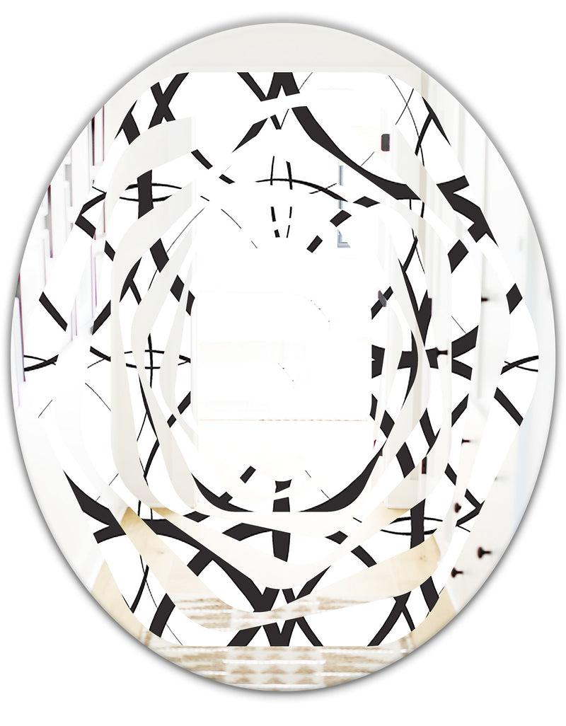 DesignQ Monochrome Geometric Pattern - Modern Round Or Oval Wall Mirror - Whirl
