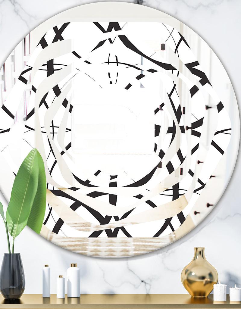 DesignQ Monochrome Geometric Pattern - Modern Round or Oval Wall Mirror - Whirl