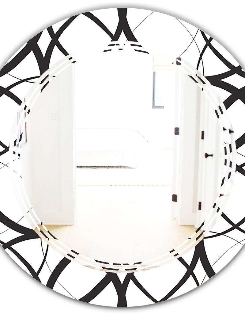 DesignQ Monochrome Geometric Pattern - Modern Round Or Oval Wall Mirror - Triple C