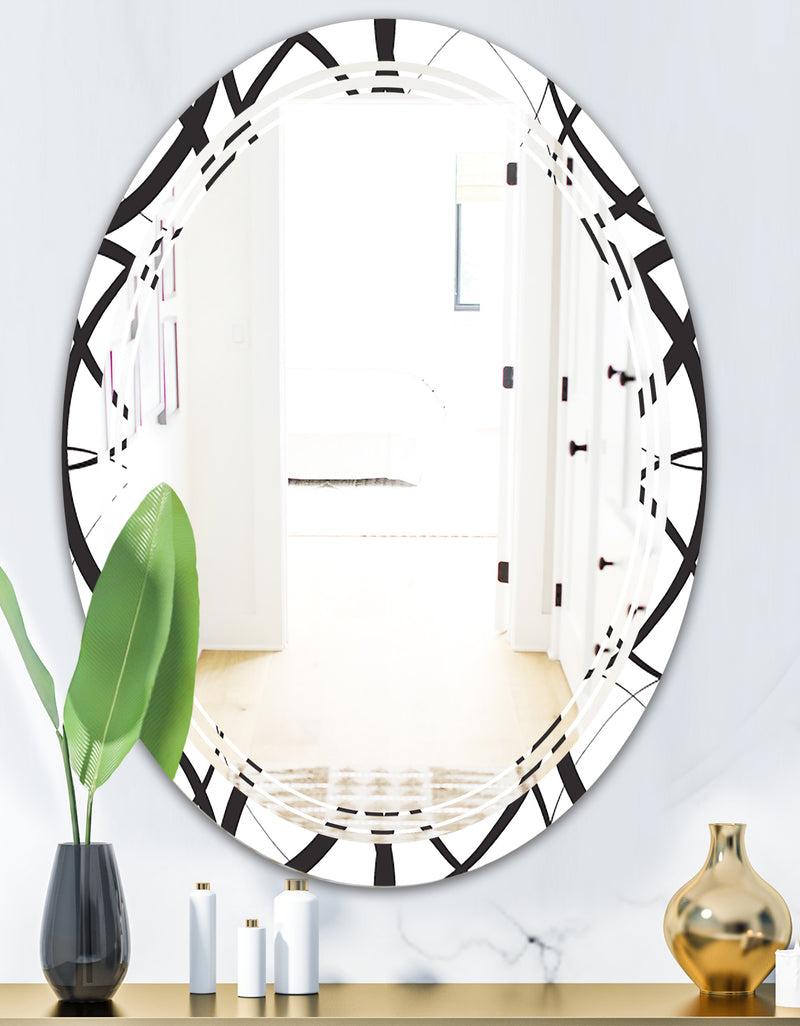 DesignQ Monochrome Geometric Pattern - Modern Round Or Oval Wall Mirror - Triple C