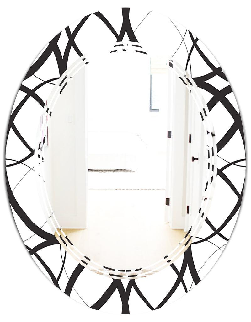 DesignQ Monochrome Geometric Pattern - Modern Round Or Oval Wall Mirror - Triple C