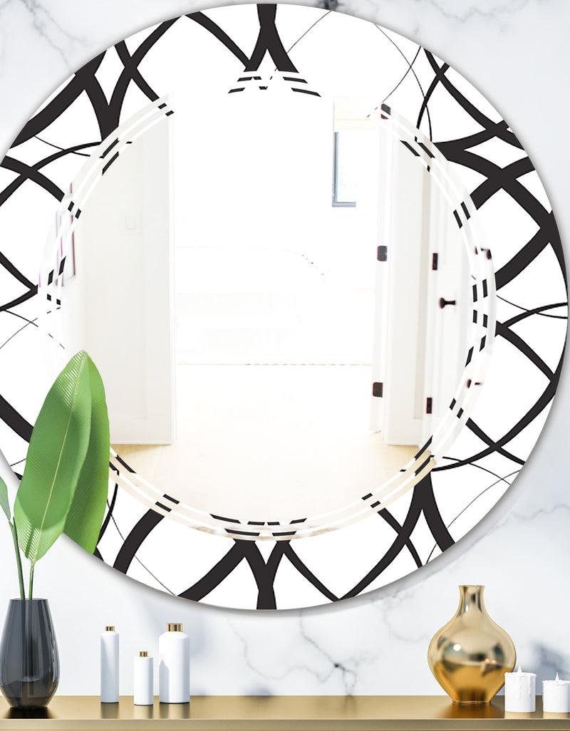 DesignQ Monochrome Geometric Pattern - Modern Round or Oval Wall Mirror - Triple C