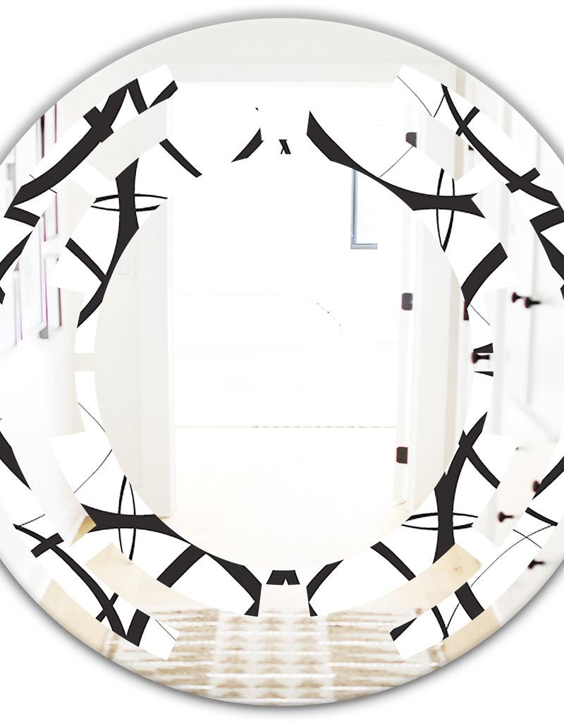 DesignQ Monochrome Geometric Pattern - Modern Round Or Oval Wall Mirror - Space
